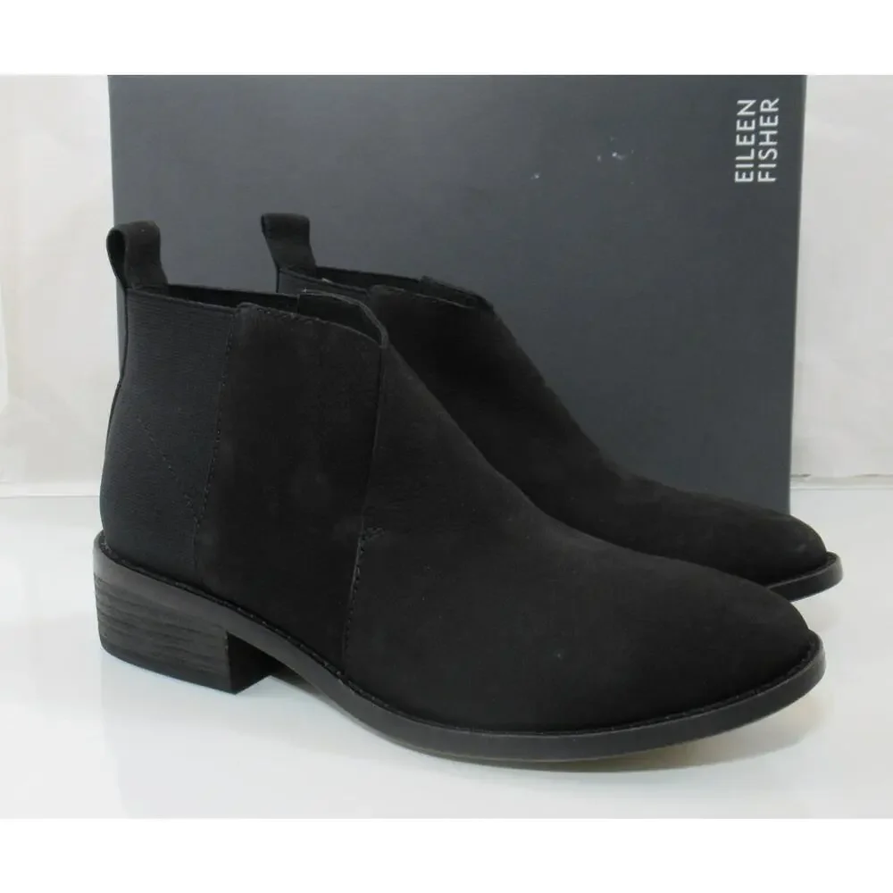 Eileen Fisher Rhlan Booties Ankle Boots Tumbled Nubuck Black Size 7